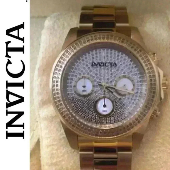 NWT DIAMOND INVICTA RESERVE SPEEDWAY GOLD WATCH  - Picture 1 of 5